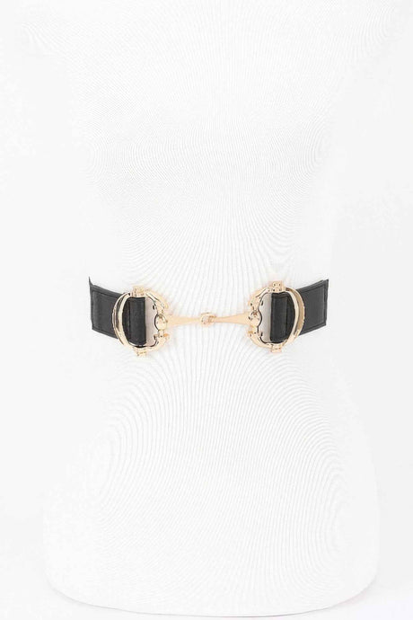 Vegan Leather Metal Buckle Elastic Belt