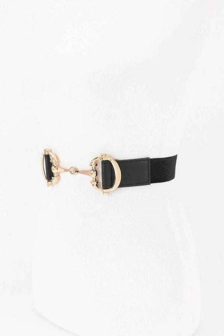 Vegan Leather Metal Buckle Elastic Belt