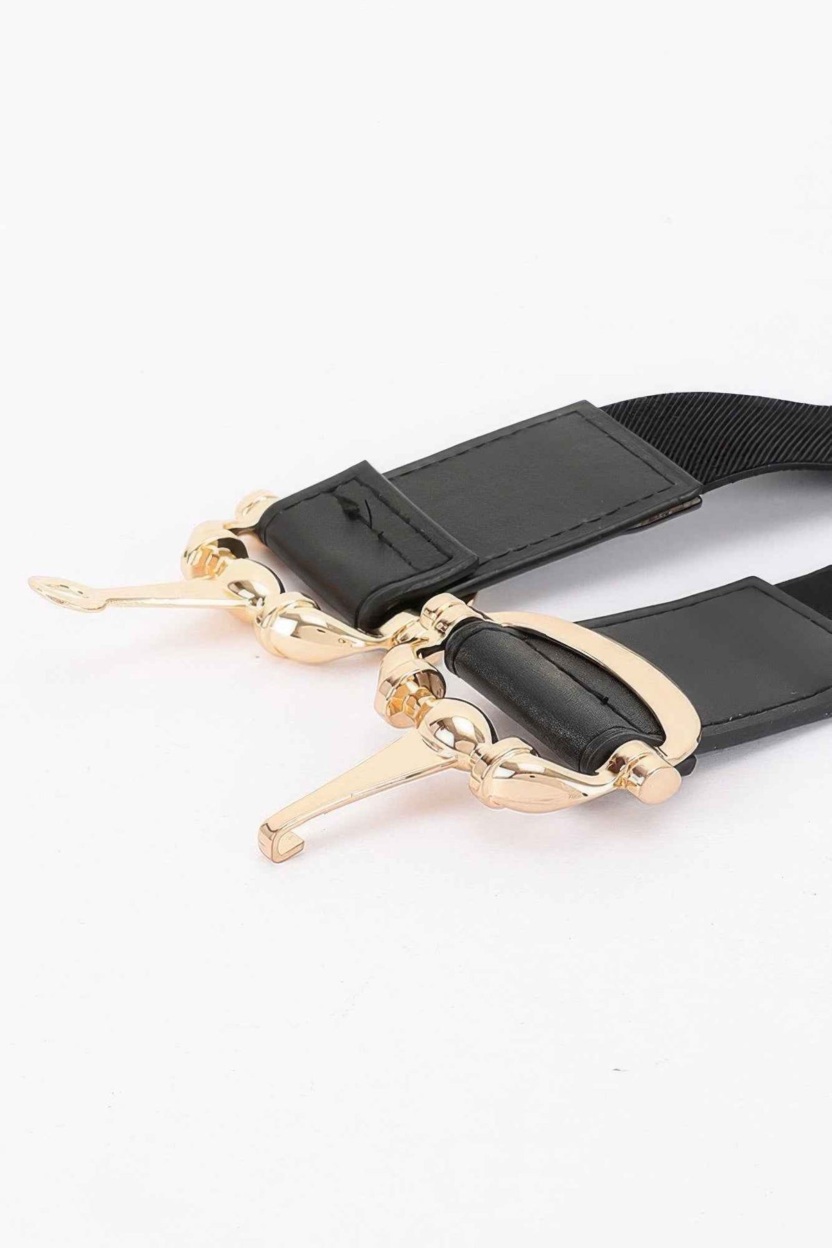Vegan Leather Metal Buckle Elastic Belt