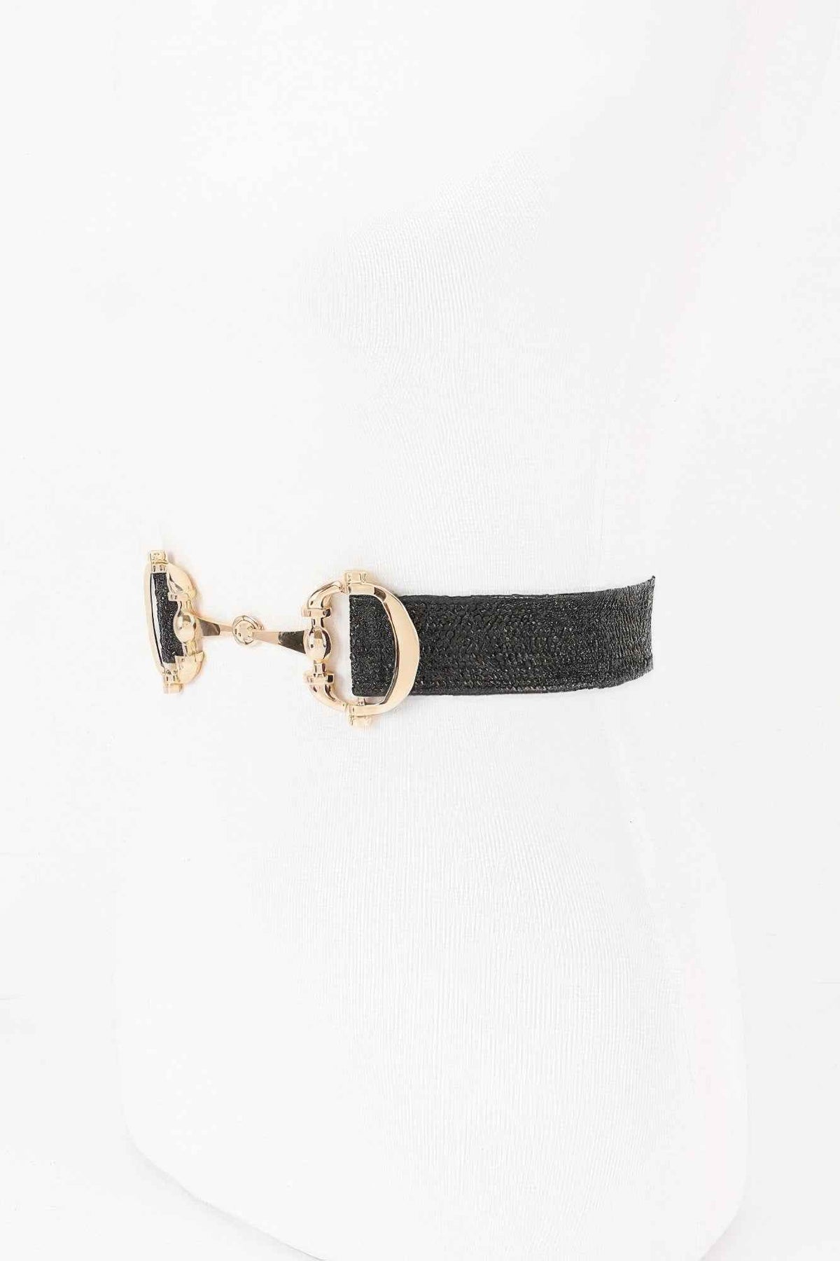 Faux Straw Metal Buckle Elastic Belt