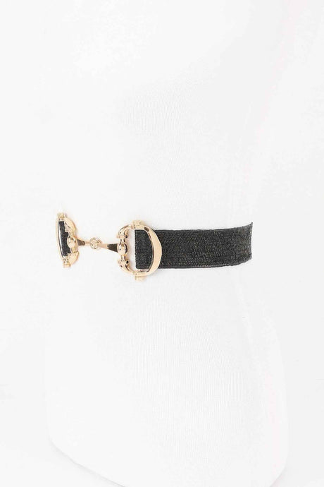 Faux Straw Metal Buckle Elastic Belt