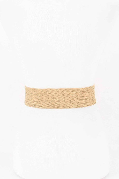 Faux Straw Big Flower Metal Buckle Elastic Belt