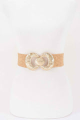 Faux Straw Big Metal Buckle Elastic Belt