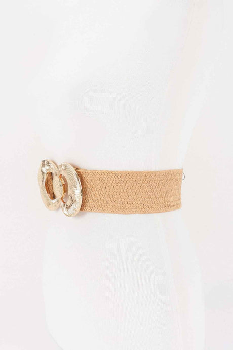 Faux Straw Big Metal Buckle Elastic Belt