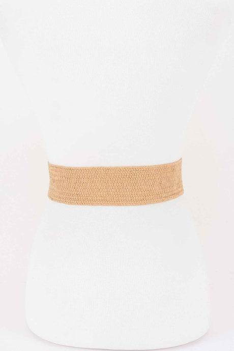 Faux Straw Big Metal Buckle Elastic Belt