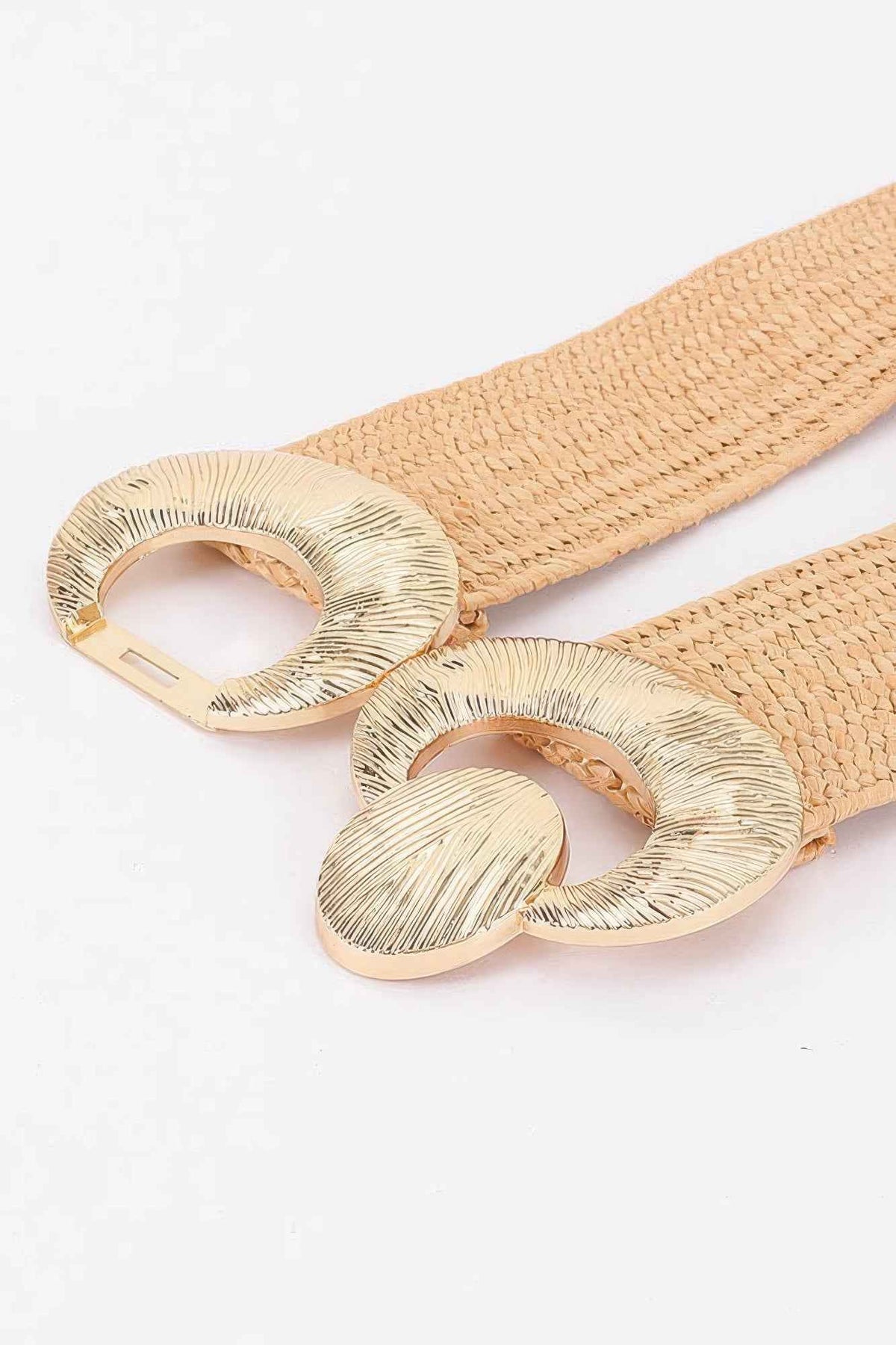 Faux Straw Big Metal Buckle Elastic Belt