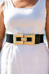 Vegan Leather Metal Buckle Elastic Plus Size Belt