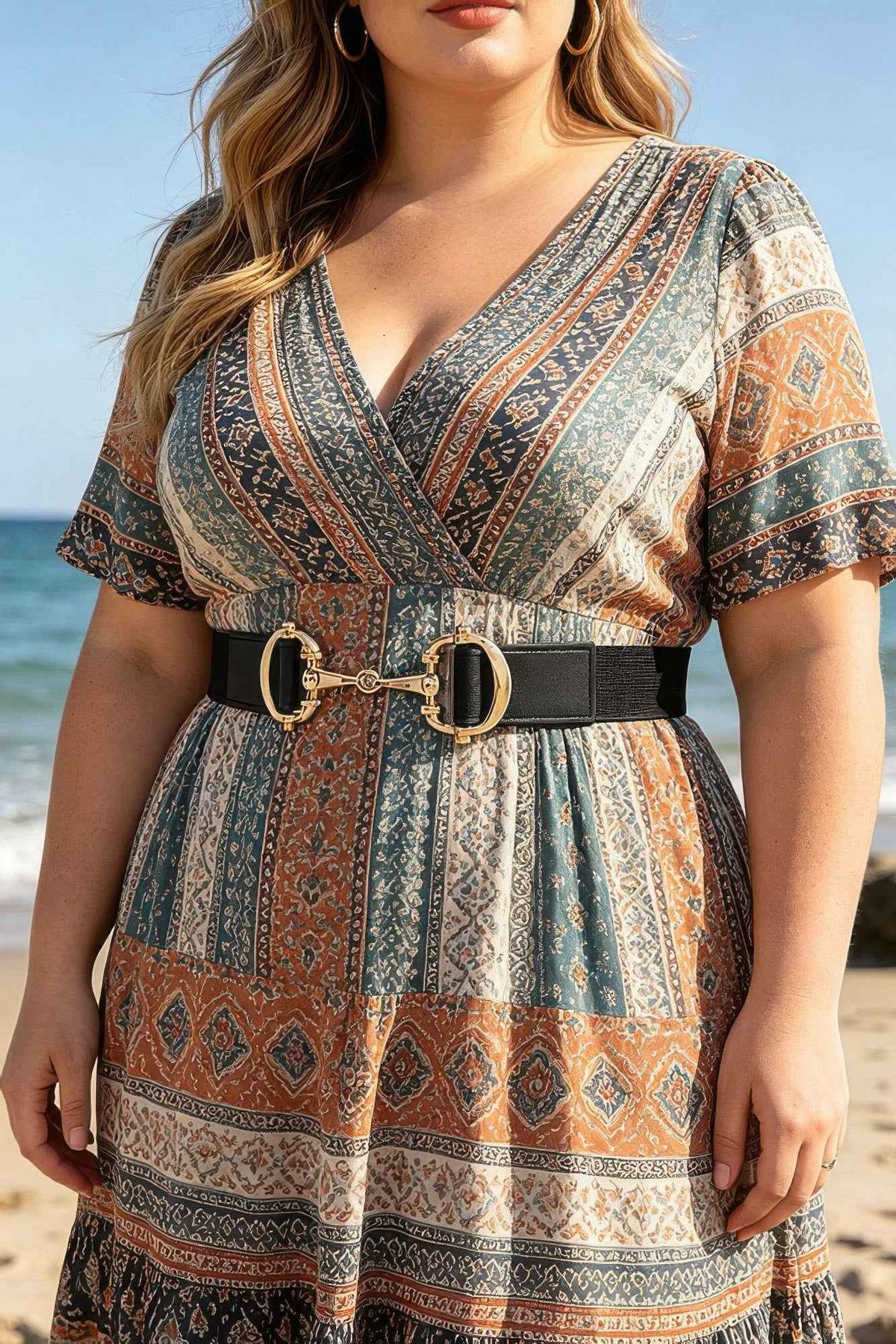 Vegan Leather Metal Buckle Elastic Plus Size Belt
