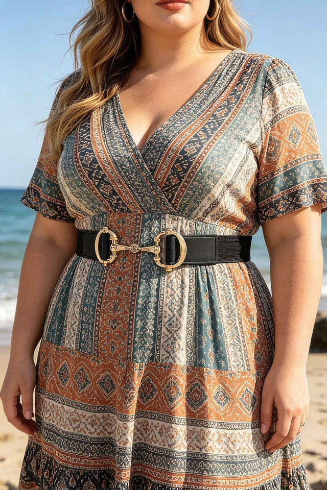 Vegan Leather Metal Buckle Elastic Plus Size Belt