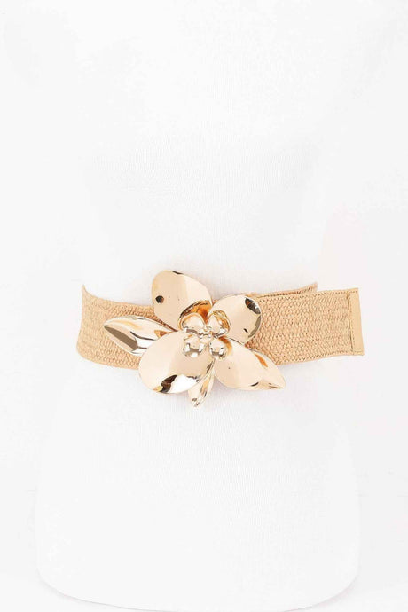 Faux Straw Big Metal Buckle Elastic Plus Size Belt