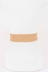 Faux Straw Big Metal Buckle Elastic Plus Size Belt