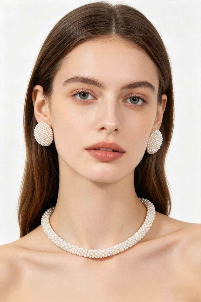 Beaded Choker & Round Stud Earring Set