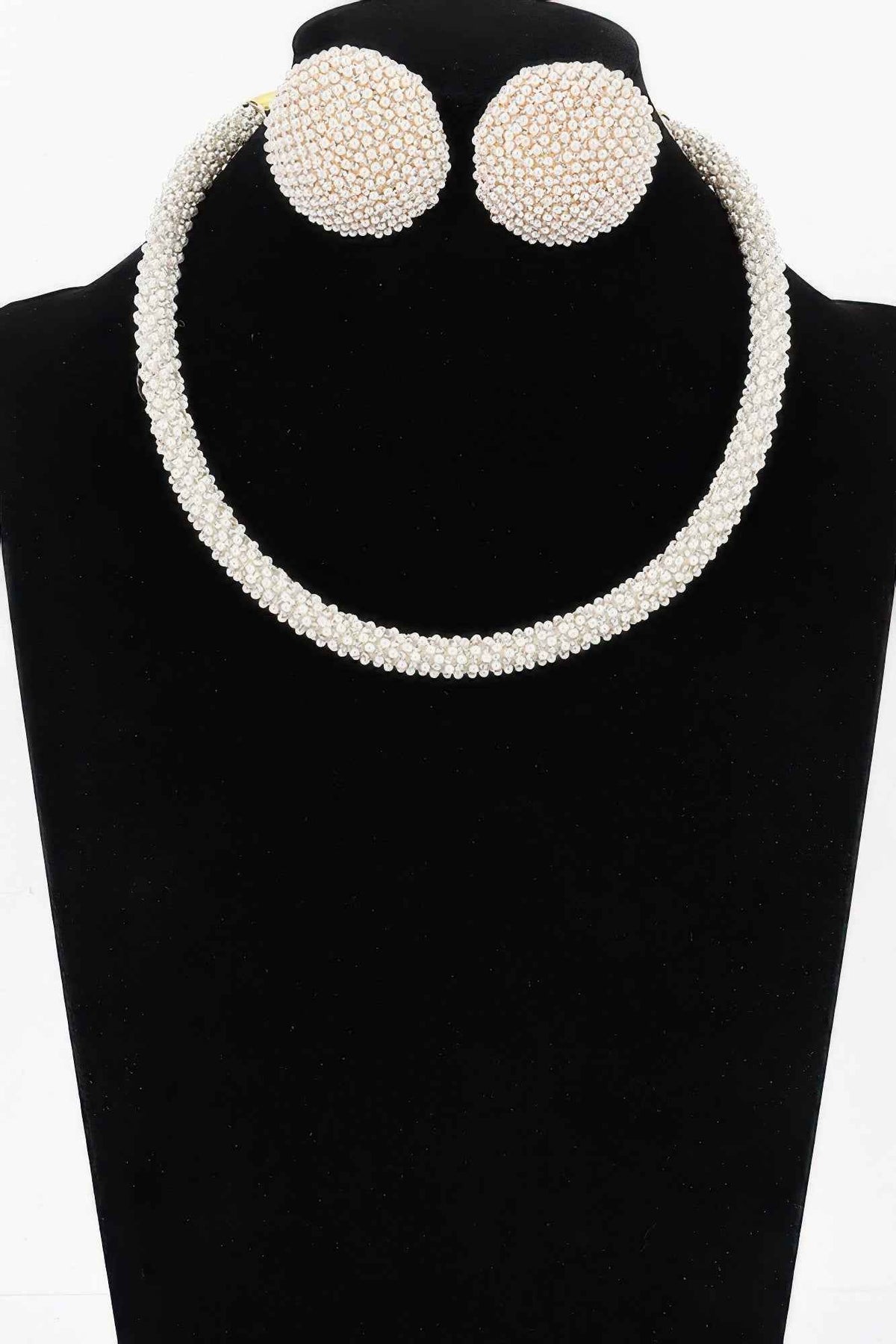 Beaded Choker & Round Stud Earring Set