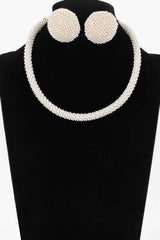 Beaded Choker & Round Stud Earring Set