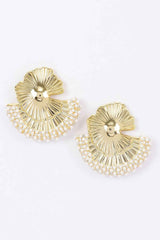 Ginkgo Leaf Pearl-trimmed Stud Earrings