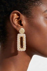 Textured Gold Disc And Pearl-encrusted Rectangular Drop Earr