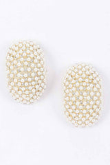 Oval Pearl Rhinestones Stud Earrings