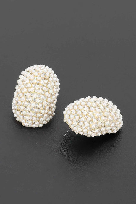 Oval Pearl Rhinestones Stud Earrings