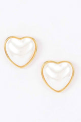 Heart-shaped Pearl Stud Earrings With Simple Metal Frame