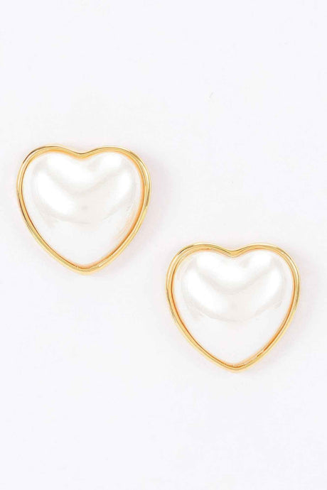 Heart-shaped Pearl Stud Earrings With Simple Metal Frame