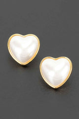 Heart-shaped Pearl Stud Earrings With Simple Metal Frame