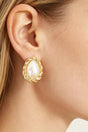Teardrop Pearl Stud Earrings With Twisted Metal Frame