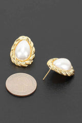 Teardrop Pearl Stud Earrings With Twisted Metal Frame