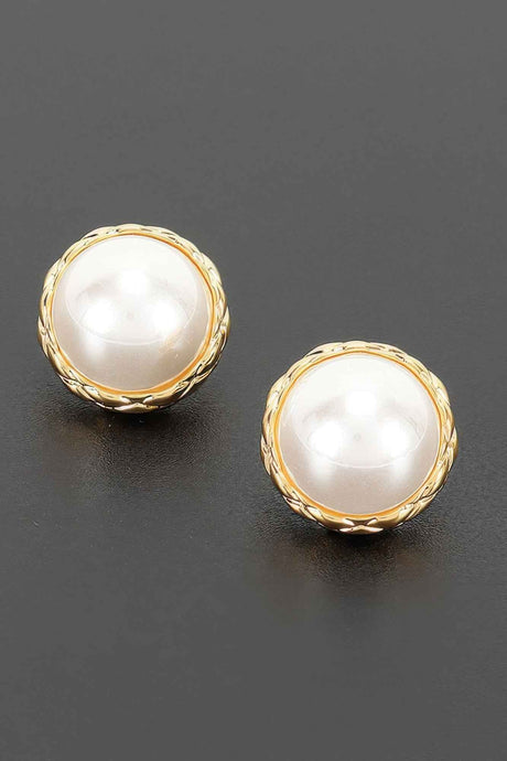 Braided Metal Frame Round Pearl Stud Earrings