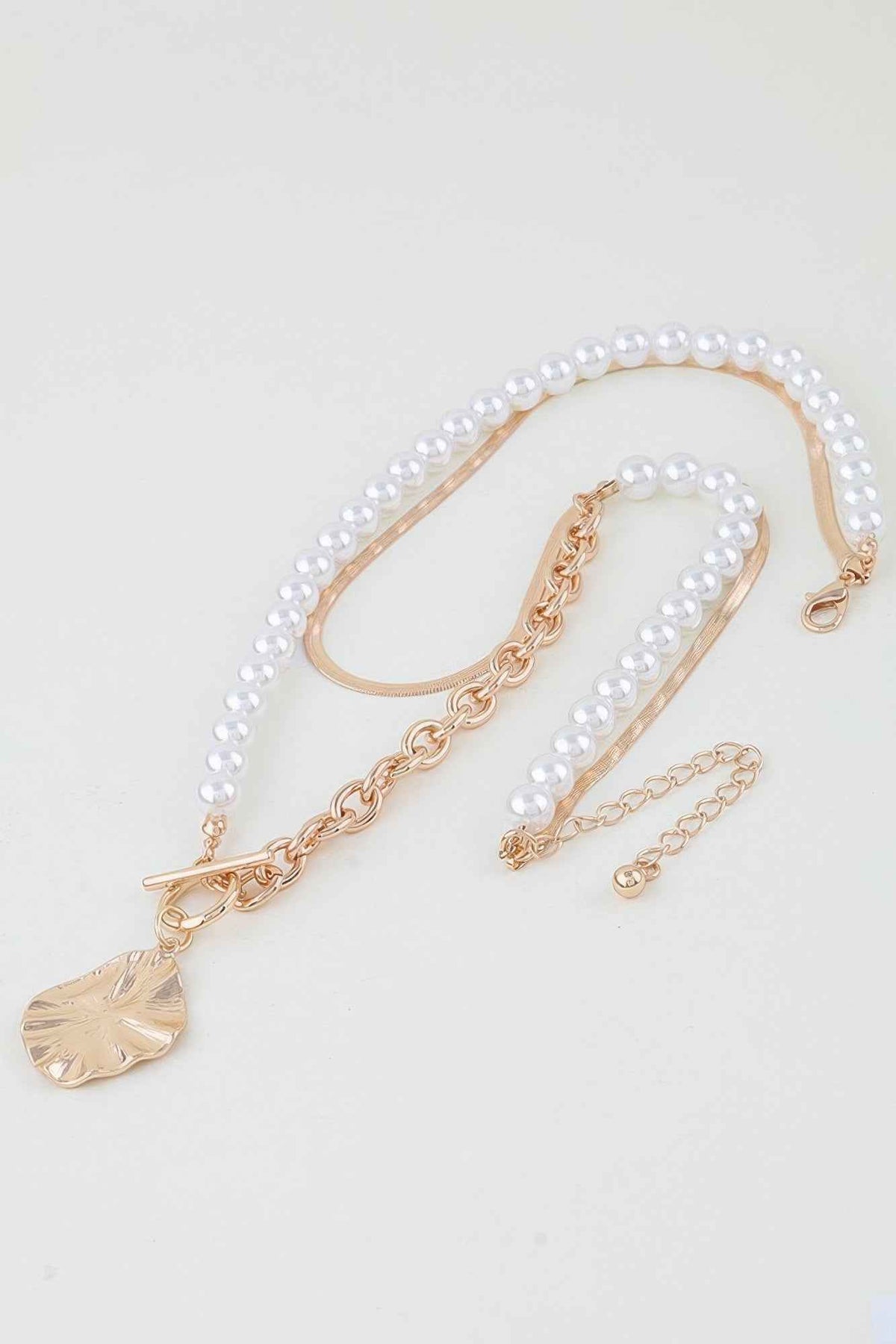 Hammered Toggle Beaded Chain Necklace