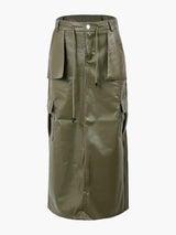 Pu Front Pocket Maxi Skirt