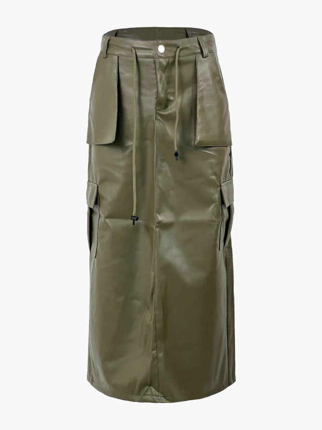 Pu Front Pocket Maxi Skirt