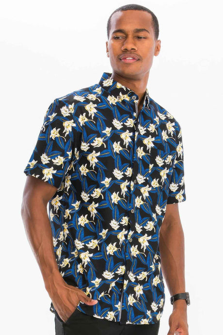 Mens Print Hawaiian Button Down Shirt