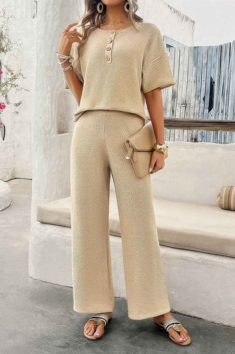 Two Pieces Outfits Knitted Crew Neck Button Set