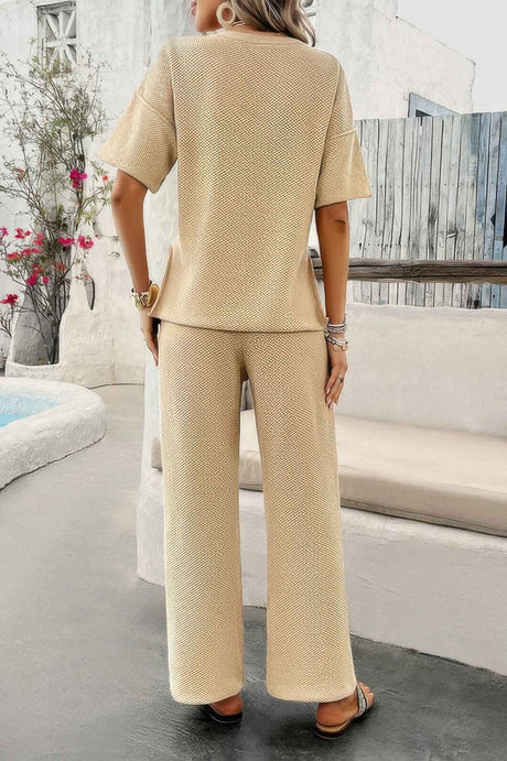 Two Pieces Outfits Knitted Crew Neck Button Set