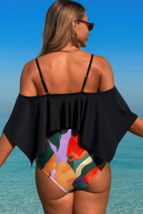 Ruffle Top High Waisted Bottom Tankini Swimsuit