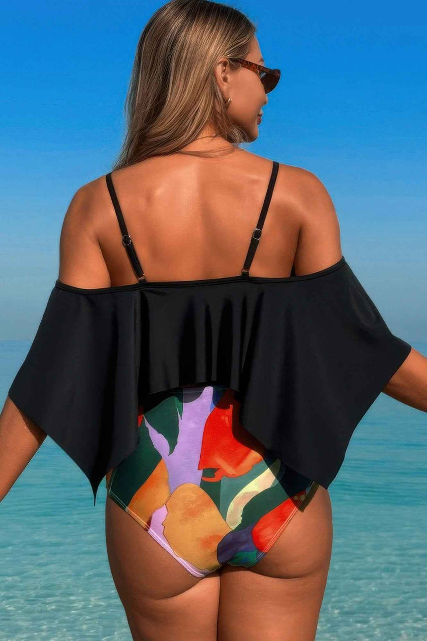 Ruffle Top High Waisted Bottom Tankini Swimsuit