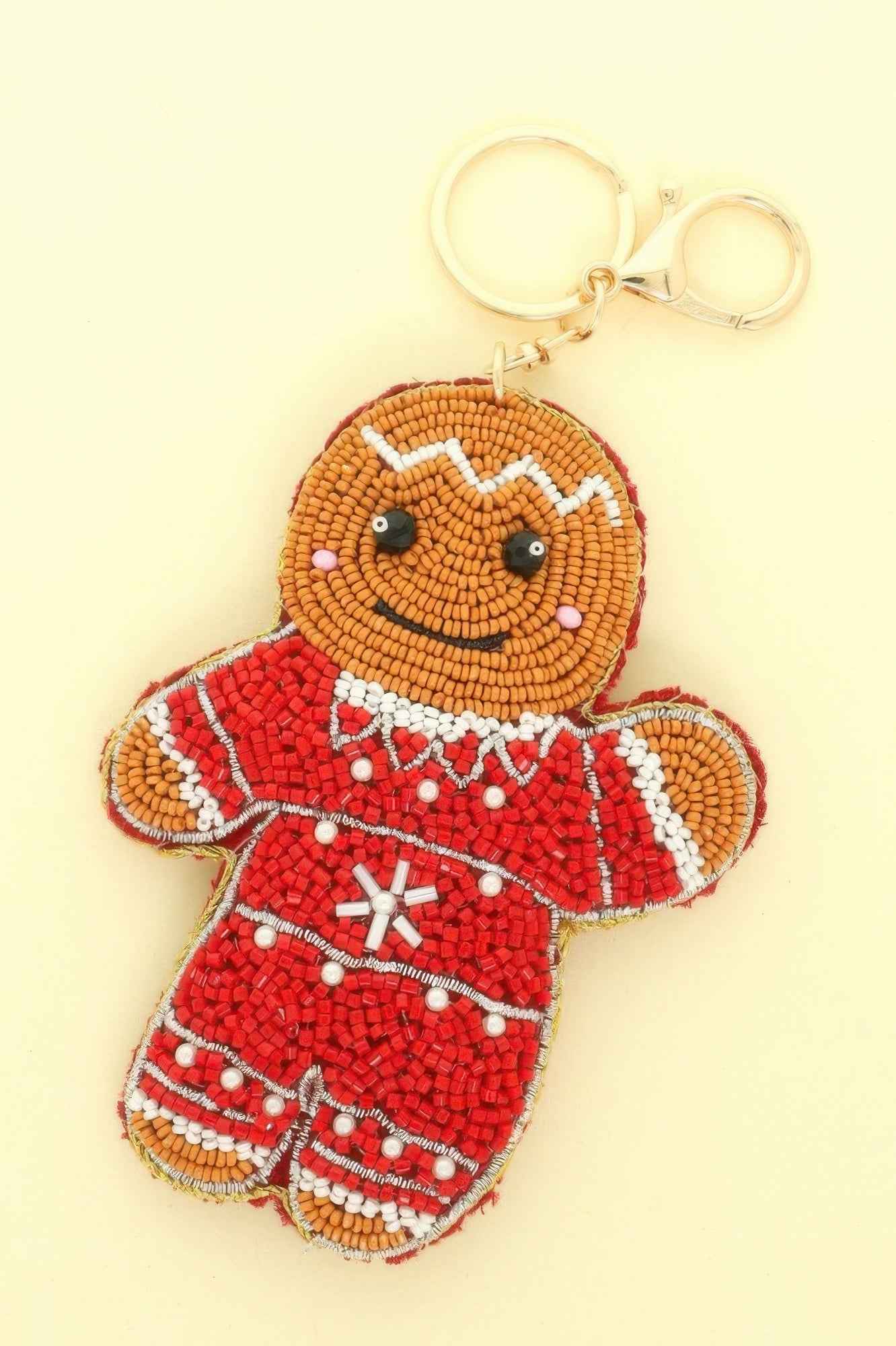 Christmas Gingerbread Seed Beaded Keychain