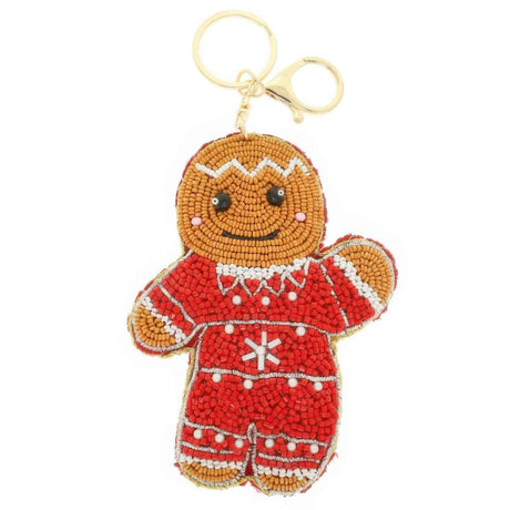 Christmas Gingerbread Seed Beaded Keychain