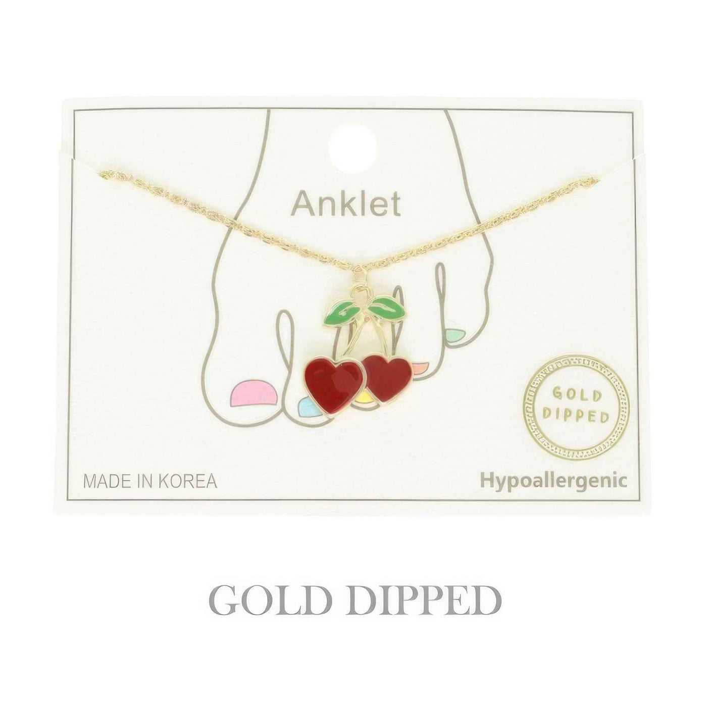 Gold Plated Cherry Hearts Anklet
