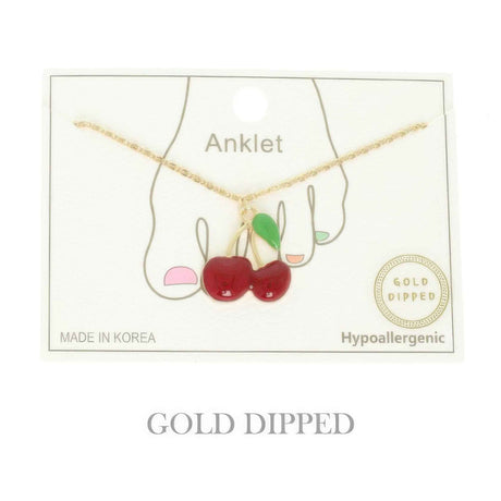 Gold Plated Cherry Charm Anklet