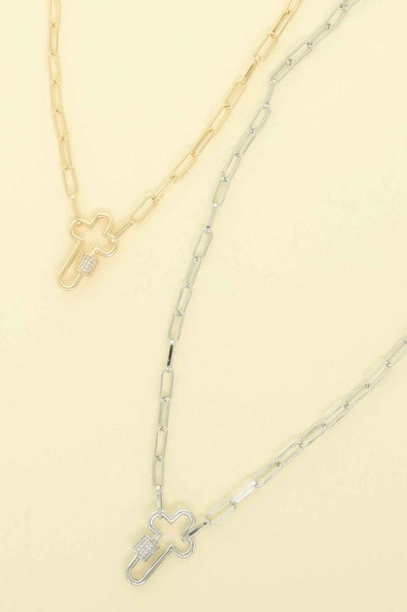 Gold Plated Cross Cutout Pendant Necklace