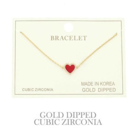 Gold Plated Cz Heart Chain Bracelet