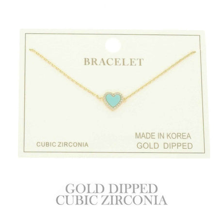 Gold Plated Cz Heart Chain Bracelet