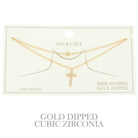 Cz Gold Plated Cross Pendant Necklace