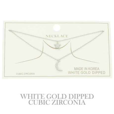 Cz Gold Plated Moon And Star Pendant Necklace