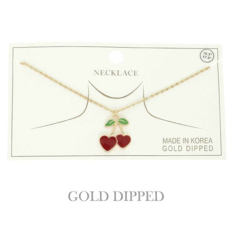 Gold Plated Enamel Cherry Pendant Necklace