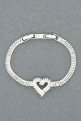 White Gold Plated Cz Heart Bracelet