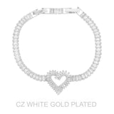 White Gold Plated Cz Heart Bracelet