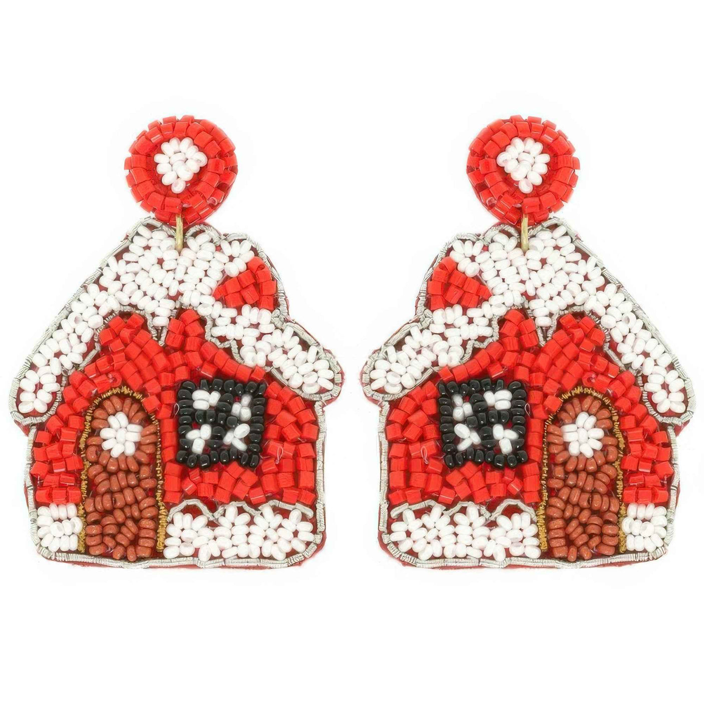 Christmas Gingerbread House Seed Beaded Earrings