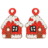 Christmas Gingerbread House Seed Beaded Earrings